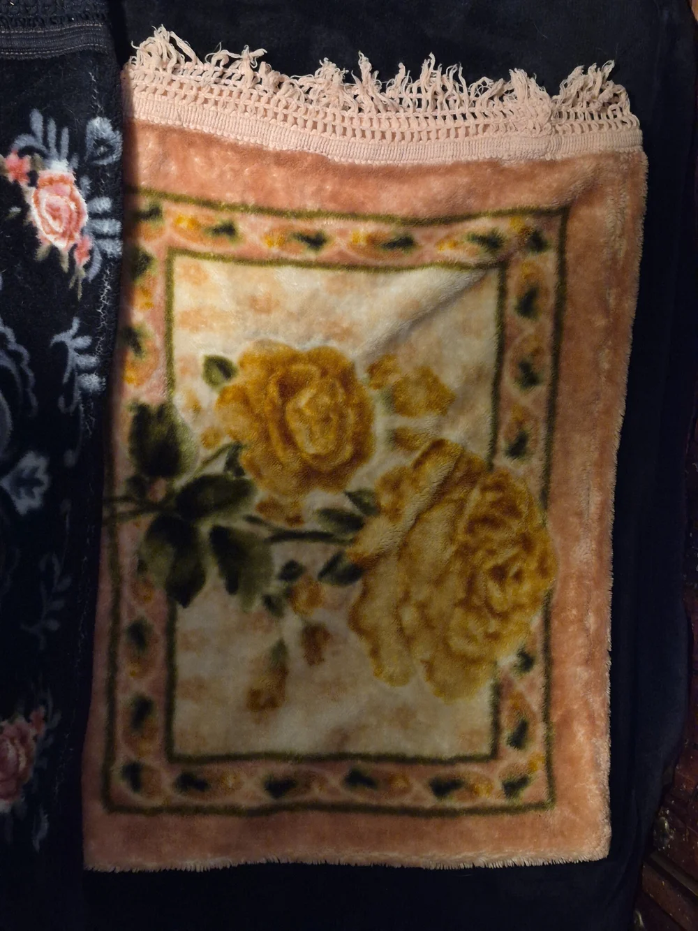 Vintage Velvet Floral Fringed Pillowcases Black Pink Mix Match Pair